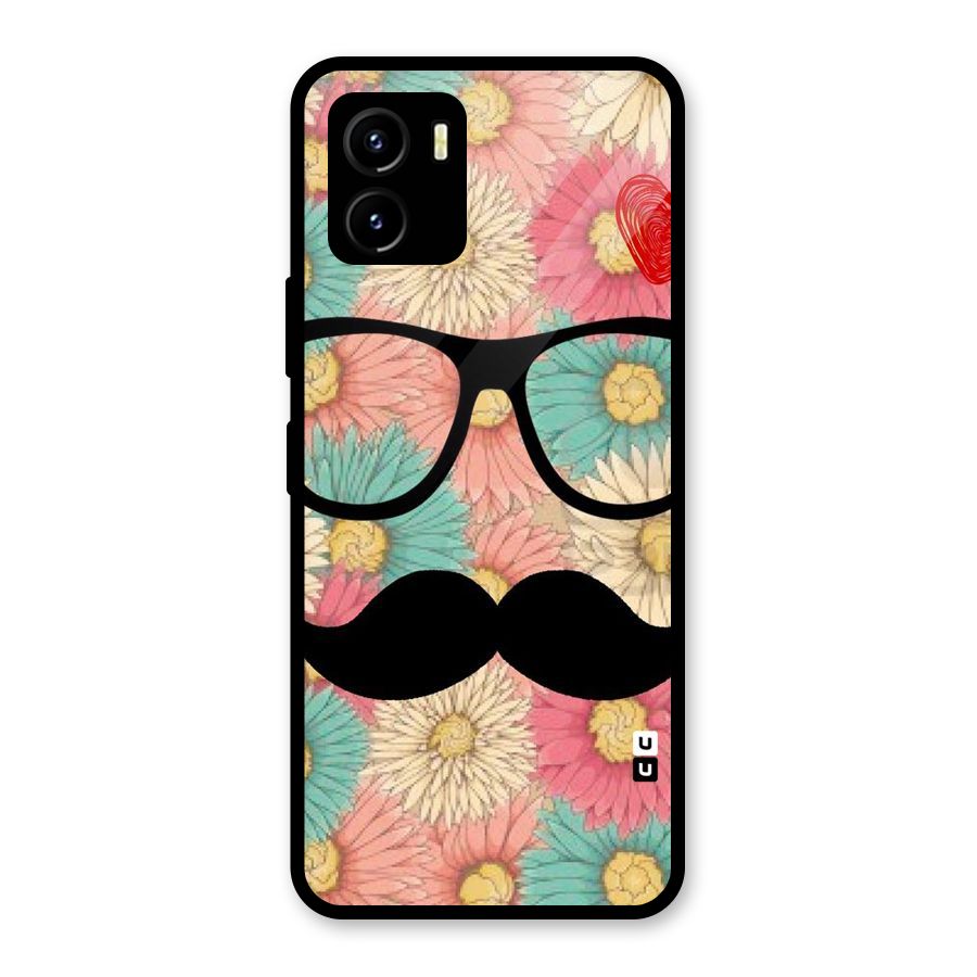Floral Moustache Glass Back Case for Vivo Y15s