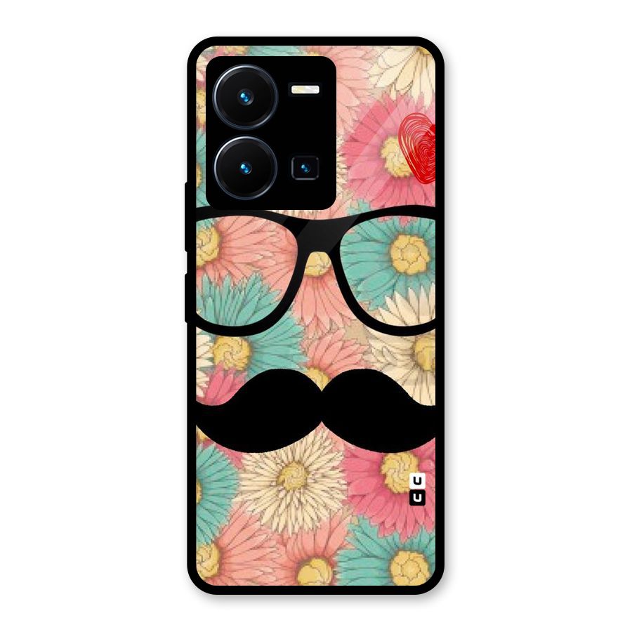 Floral Moustache Glass Back Case for Vivo Y35