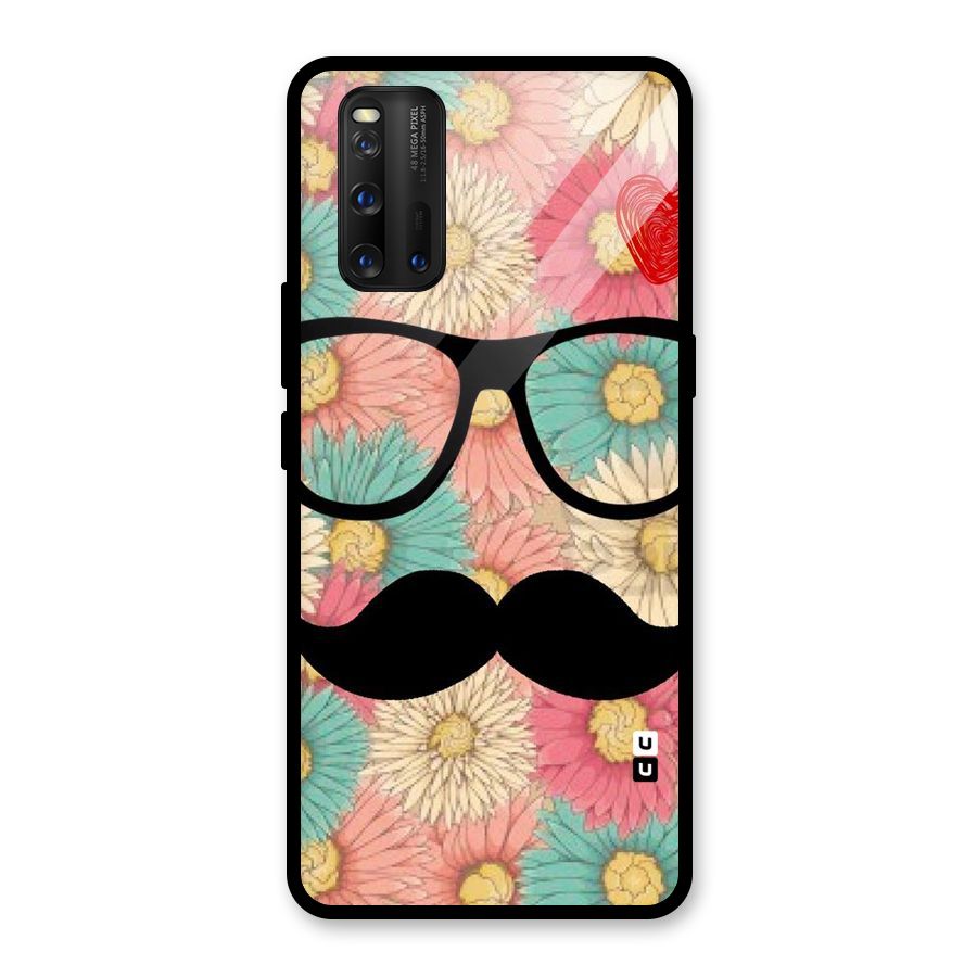 Floral Moustache Glass Back Case for Vivo iQOO 3
