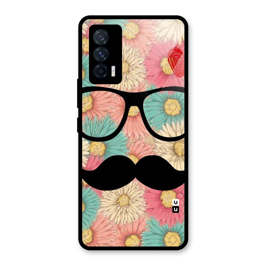 Floral Moustache Glass Back Case for Vivo iQOO 7 5G
