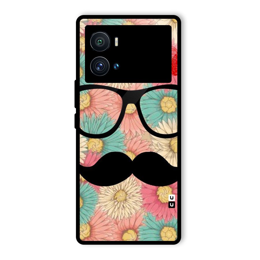 Floral Moustache Glass Back Case for Vivo iQOO 9 Pro