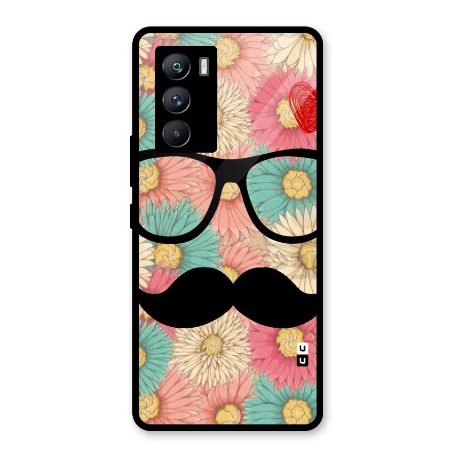 Floral Moustache Glass Back Case for Vivo iQOO 9 SE