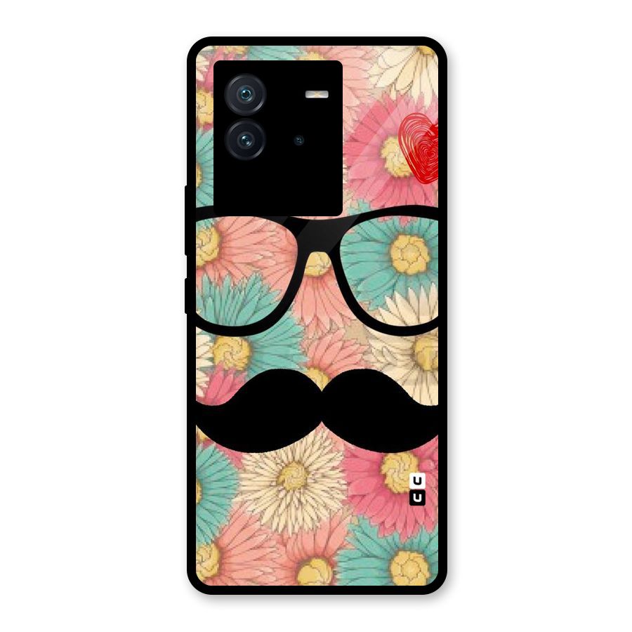 Floral Moustache Glass Back Case for Vivo iQOO Neo 6 5G