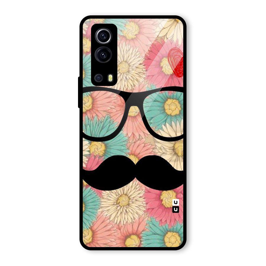 Floral Moustache Glass Back Case for Vivo iQOO Z3