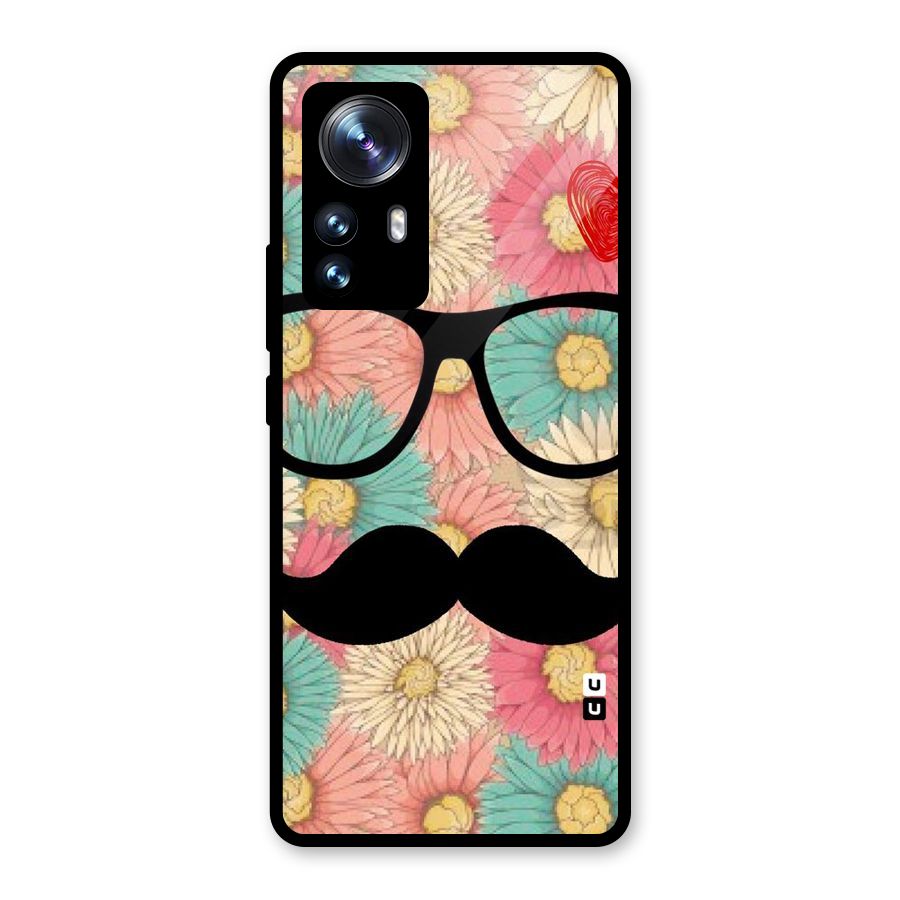 Floral Moustache Glass Back Case for Xiaomi 12 Pro