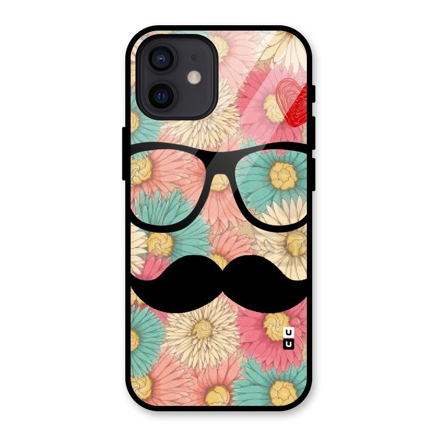 Floral Moustache Glass Back Case for iPhone 12