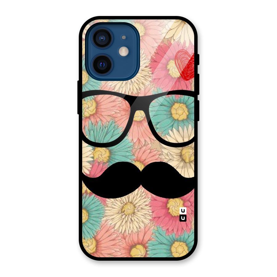 Floral Moustache Glass Back Case for iPhone 12 Mini