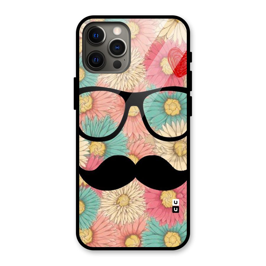 Floral Moustache Glass Back Case for iPhone 12 Pro Max