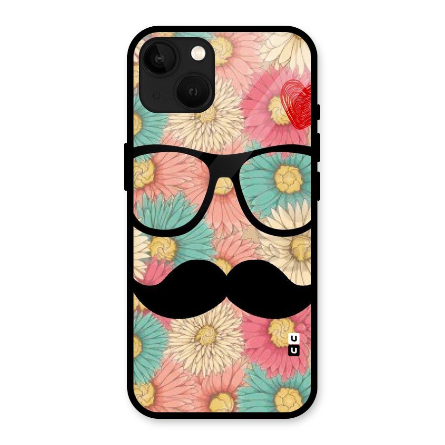 Floral Moustache Glass Back Case for iPhone 13
