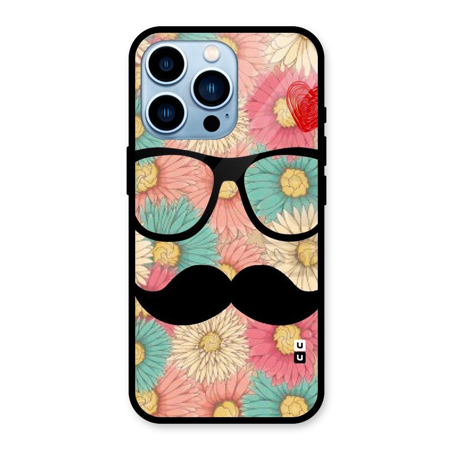 Floral Moustache Glass Back Case for iPhone 13 Pro
