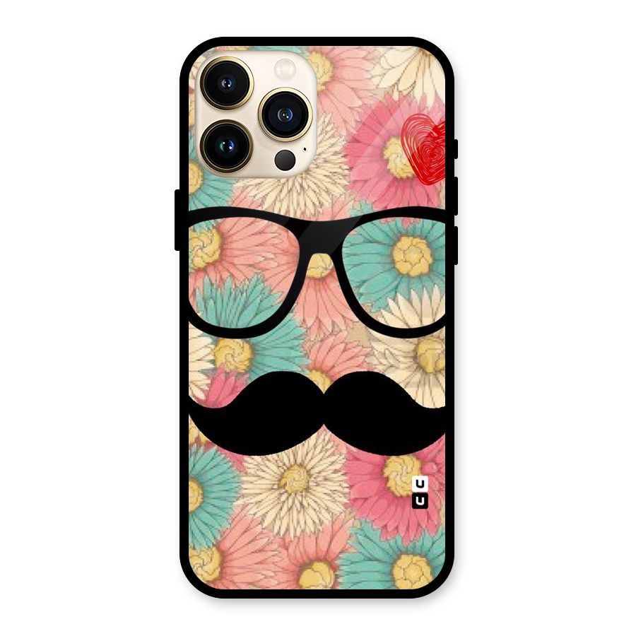 Floral Moustache Glass Back Case for iPhone 13 Pro Max