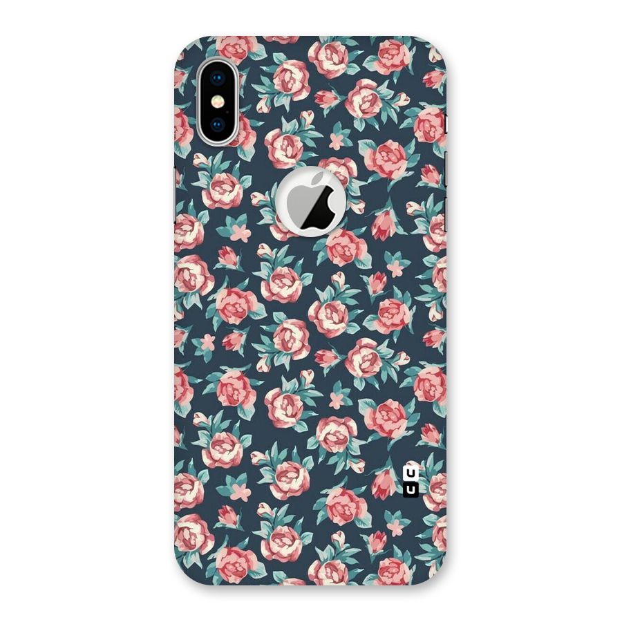 Floral Navy Bloom Back Case for iPhone X Logo Cut