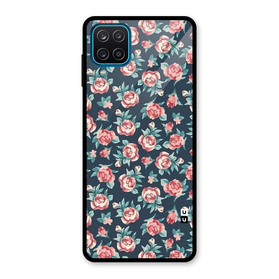 Floral Navy Bloom Glass Back Case for Galaxy A12