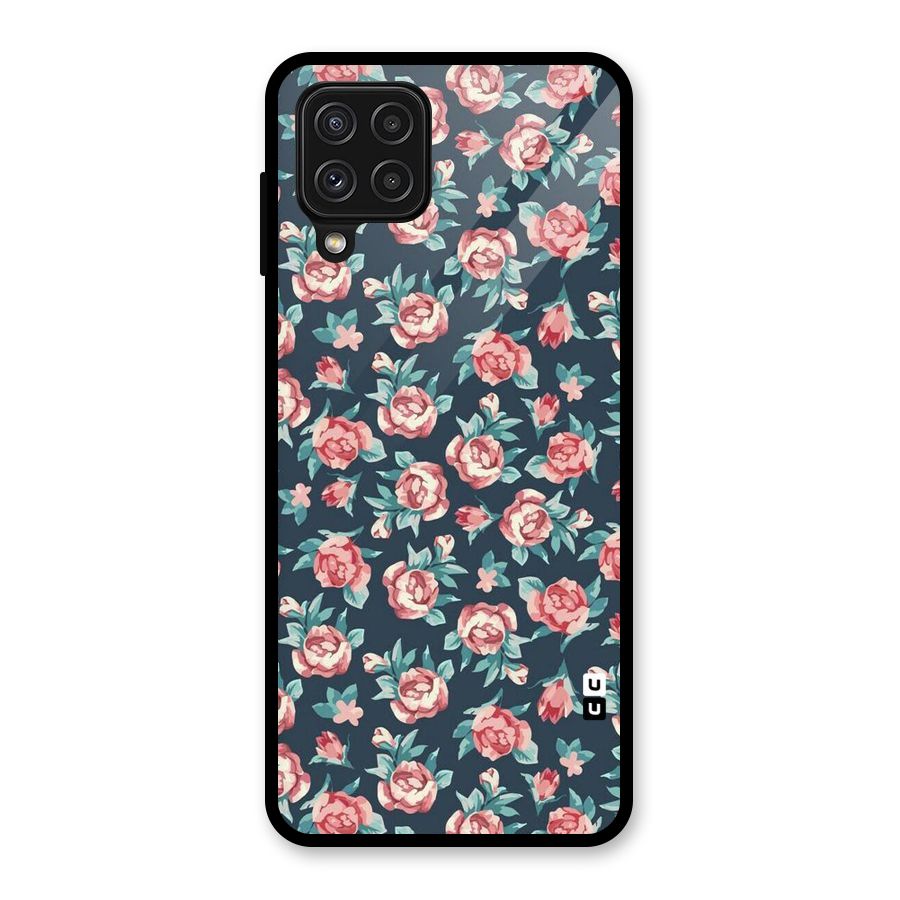 Floral Navy Bloom Glass Back Case for Galaxy A22 4G
