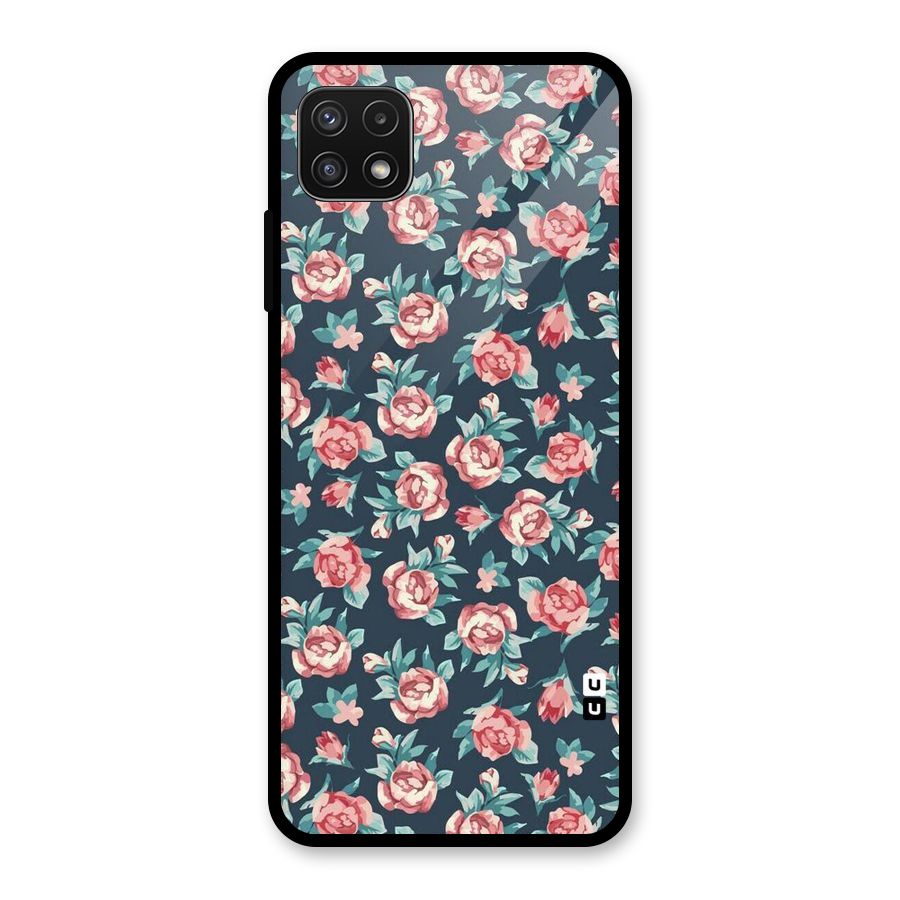Floral Navy Bloom Glass Back Case for Galaxy A22 5G
