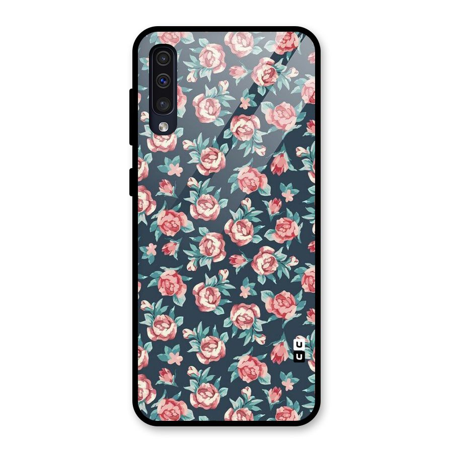 Floral Navy Bloom Glass Back Case for Galaxy A50