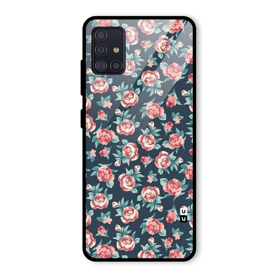 Floral Navy Bloom Glass Back Case for Galaxy A51