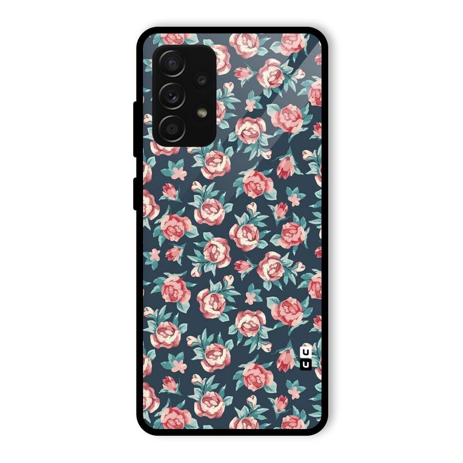 Floral Navy Bloom Glass Back Case for Galaxy A53 5G