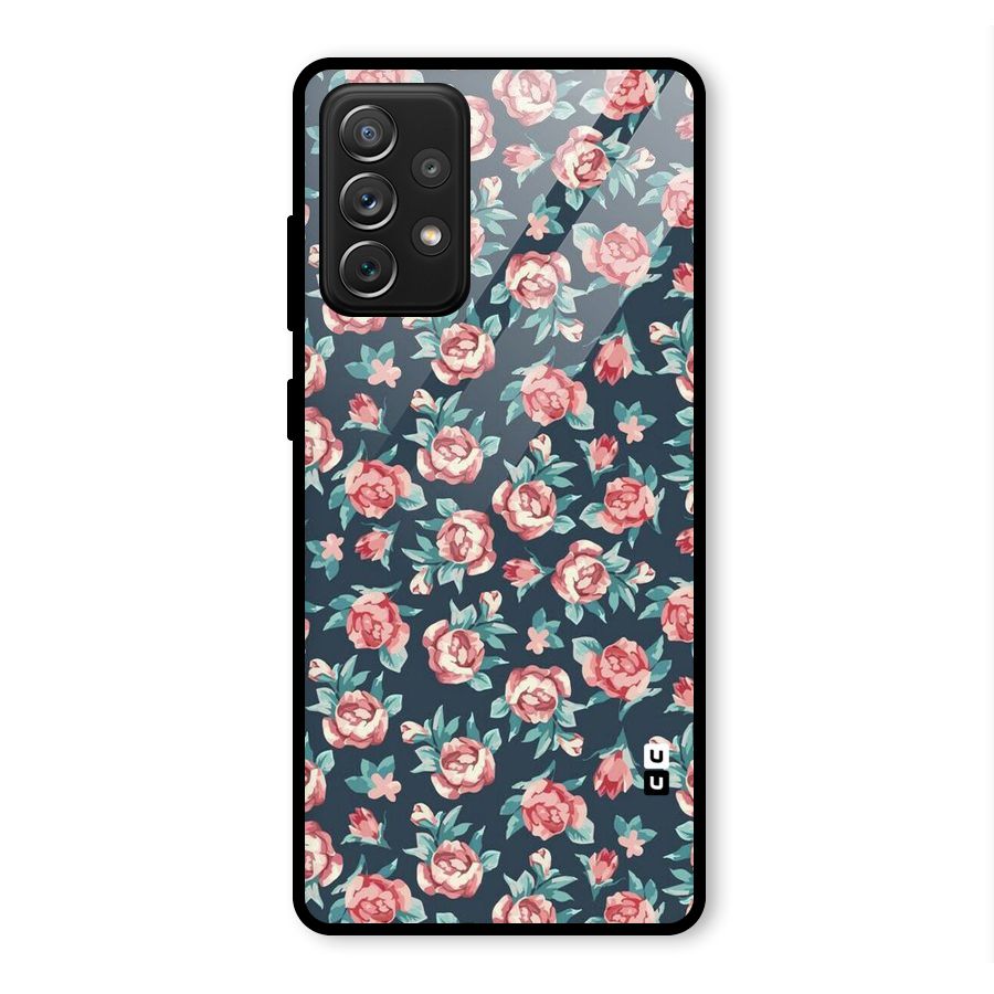 Floral Navy Bloom Glass Back Case for Galaxy A72