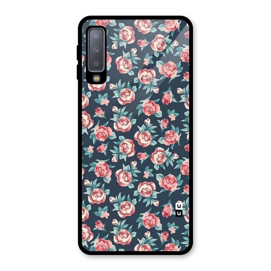 Floral Navy Bloom Glass Back Case for Galaxy A7 (2018)