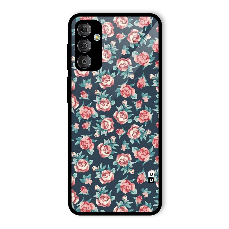 Floral Navy Bloom Glass Back Case for Galaxy F23