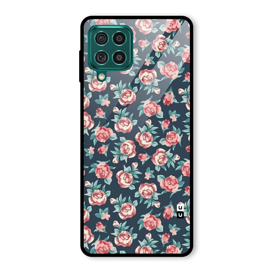 Floral Navy Bloom Glass Back Case for Galaxy F62