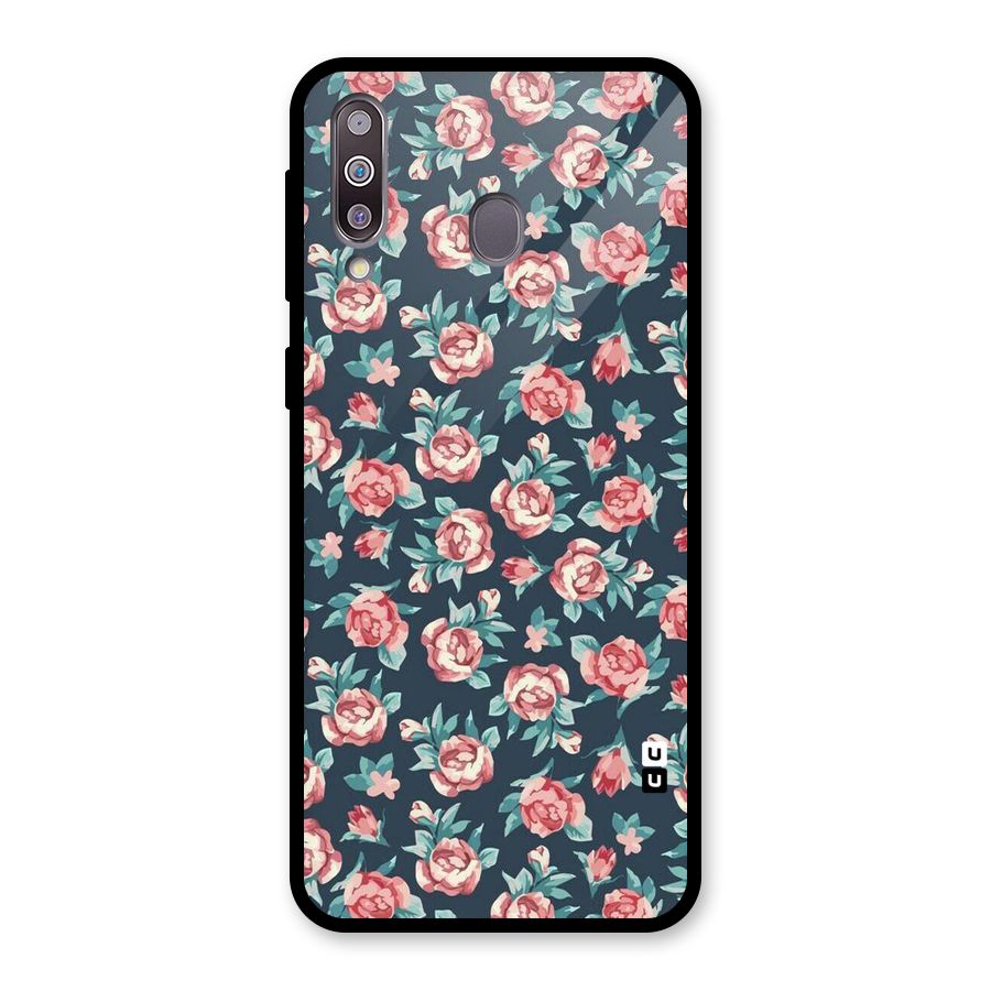 Floral Navy Bloom Glass Back Case for Galaxy M30
