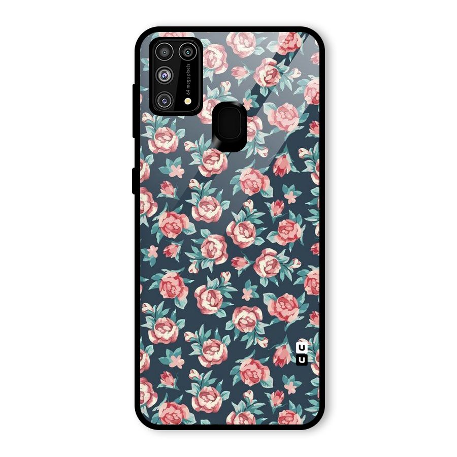 Floral Navy Bloom Glass Back Case for Galaxy M31