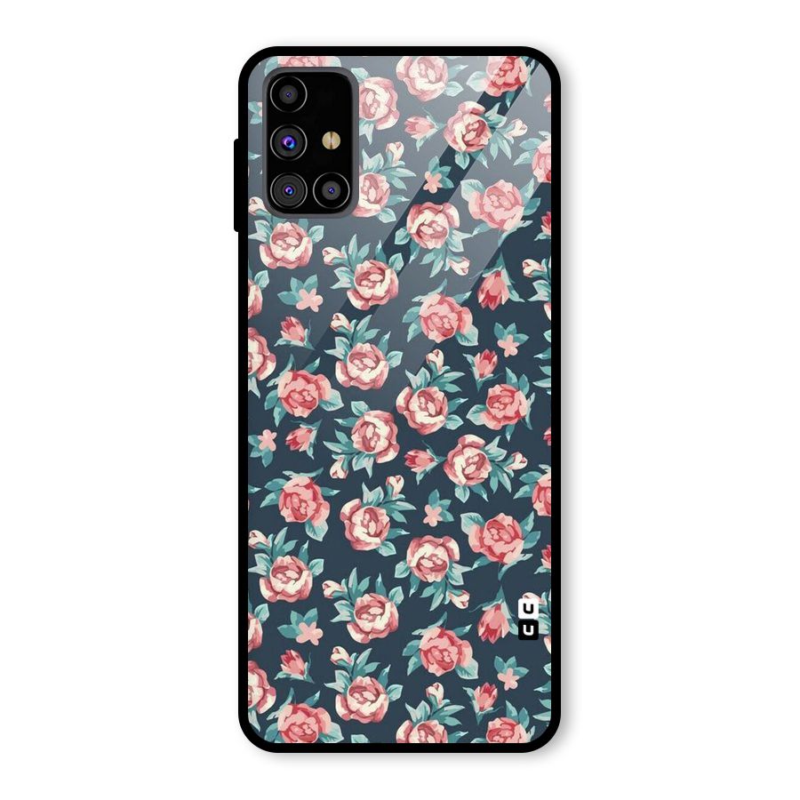 Floral Navy Bloom Glass Back Case for Galaxy M31s