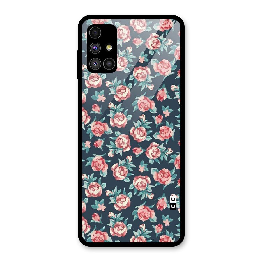 Floral Navy Bloom Glass Back Case for Galaxy M51