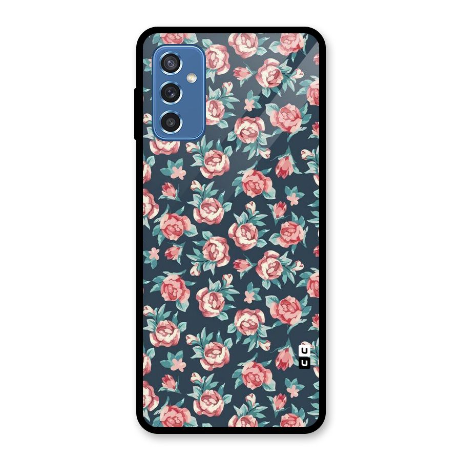 Floral Navy Bloom Glass Back Case for Galaxy M52 5G