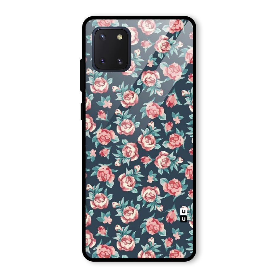 Floral Navy Bloom Glass Back Case for Galaxy Note 10 Lite