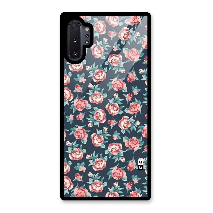 Floral Navy Bloom Glass Back Case for Galaxy Note 10 Plus