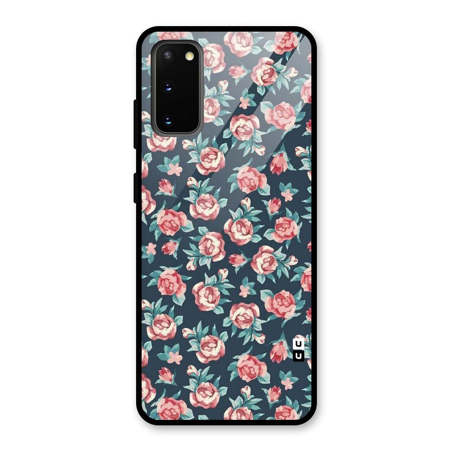 Floral Navy Bloom Glass Back Case for Galaxy S20