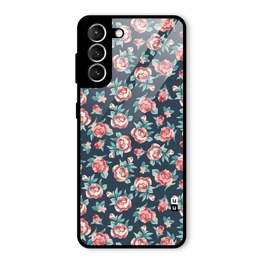 Floral Navy Bloom Glass Back Case for Galaxy S21 5G
