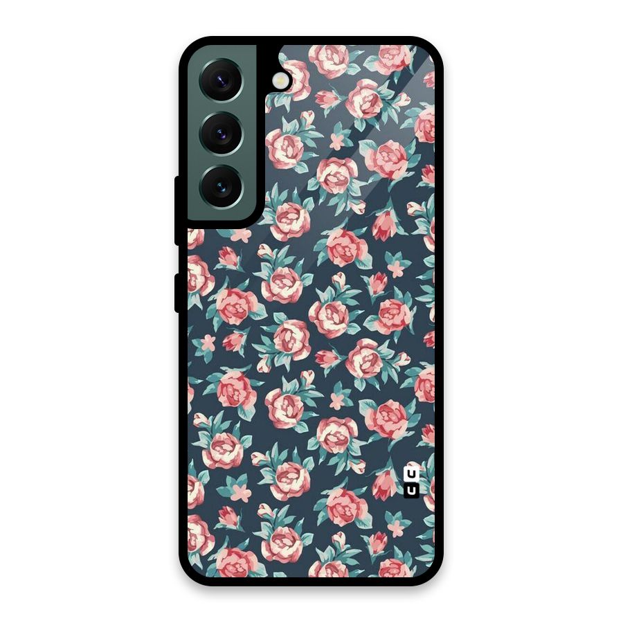 Floral Navy Bloom Glass Back Case for Galaxy S22 5G