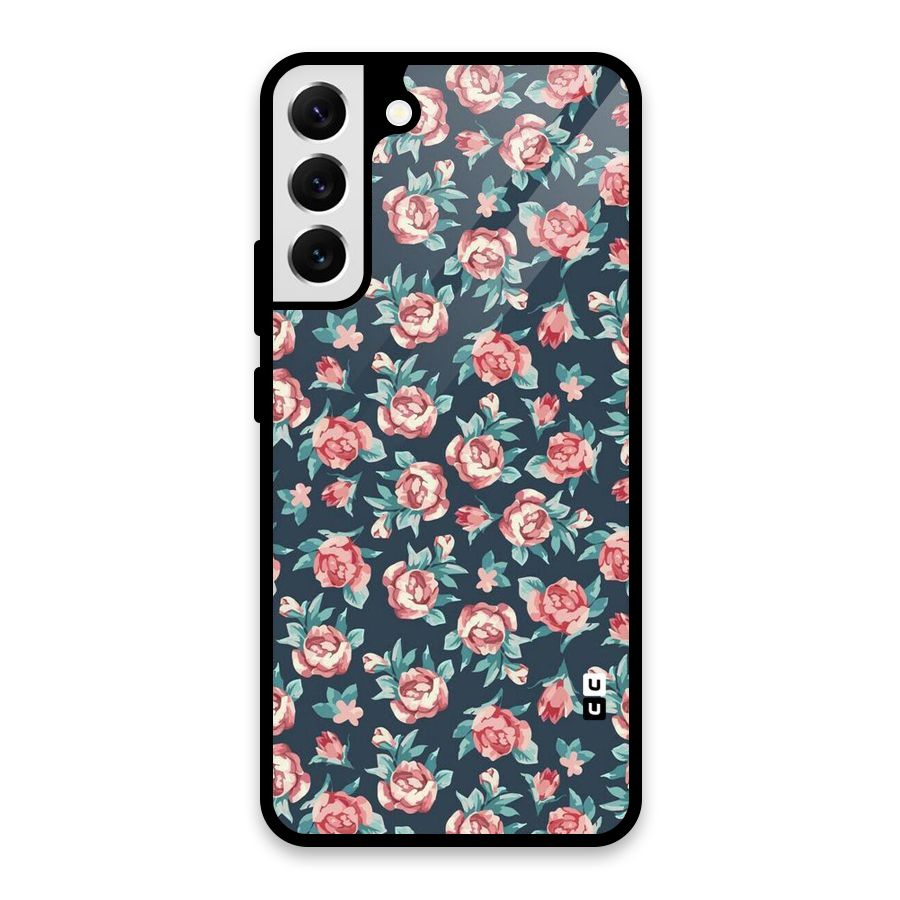 Floral Navy Bloom Glass Back Case for Galaxy S22 Plus 5G
