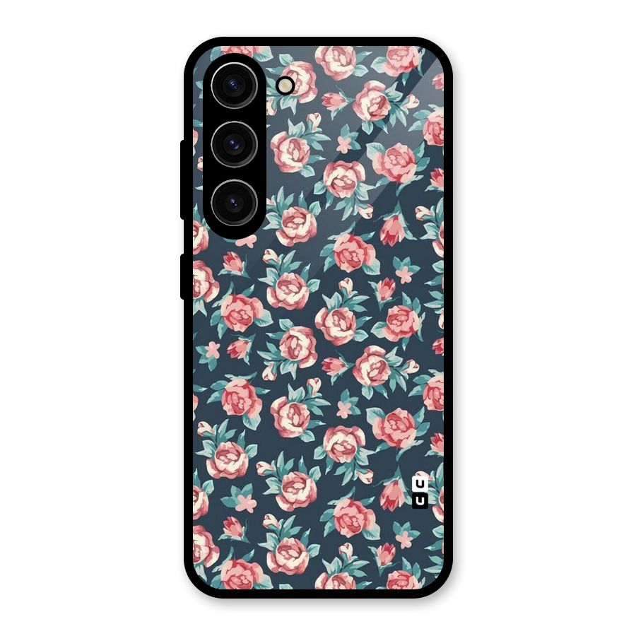 Floral Navy Bloom Glass Back Case for Galaxy S23