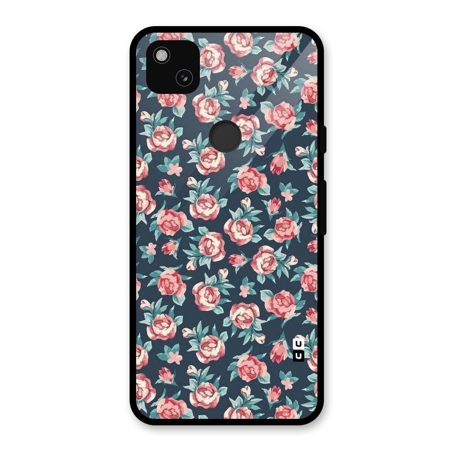 Floral Navy Bloom Glass Back Case for Google Pixel 4a