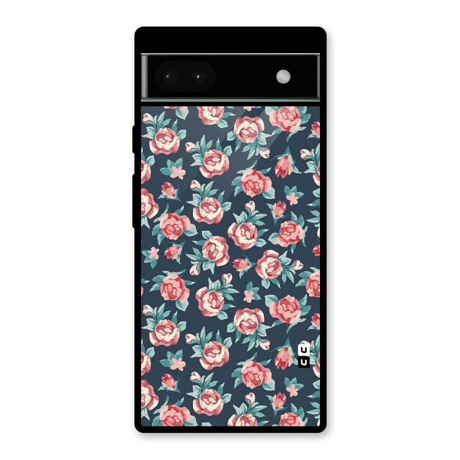 Floral Navy Bloom Glass Back Case for Google Pixel 6a