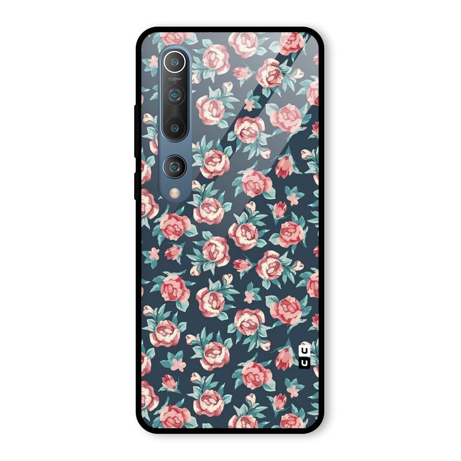 Floral Navy Bloom Glass Back Case for Mi 10