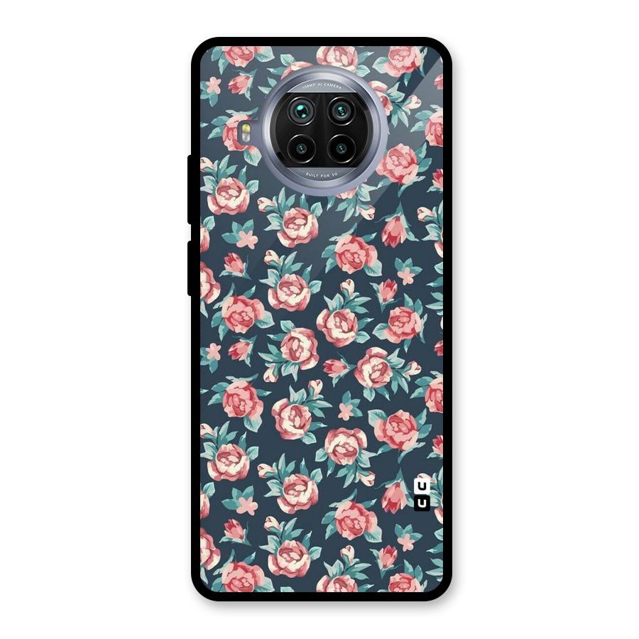 Floral Navy Bloom Glass Back Case for Mi 10i