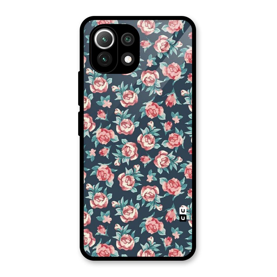 Floral Navy Bloom Glass Back Case for Mi 11 Lite NE 5G