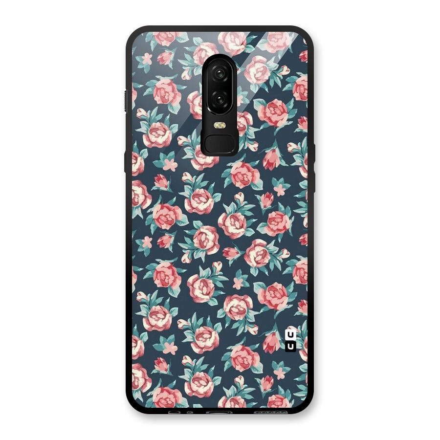 Floral Navy Bloom Glass Back Case for OnePlus 6