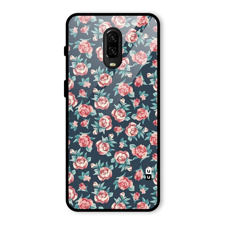 Floral Navy Bloom Glass Back Case for OnePlus 6T