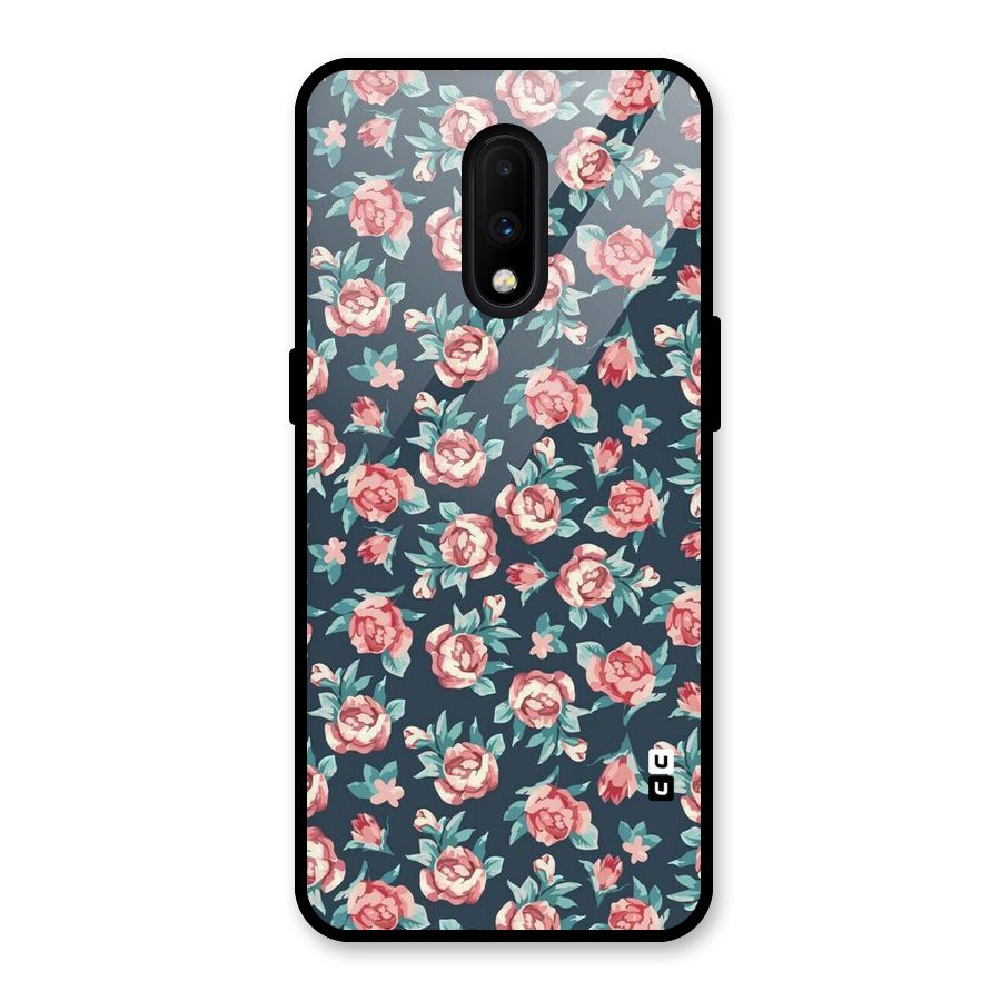 Floral Navy Bloom Glass Back Case for OnePlus 7