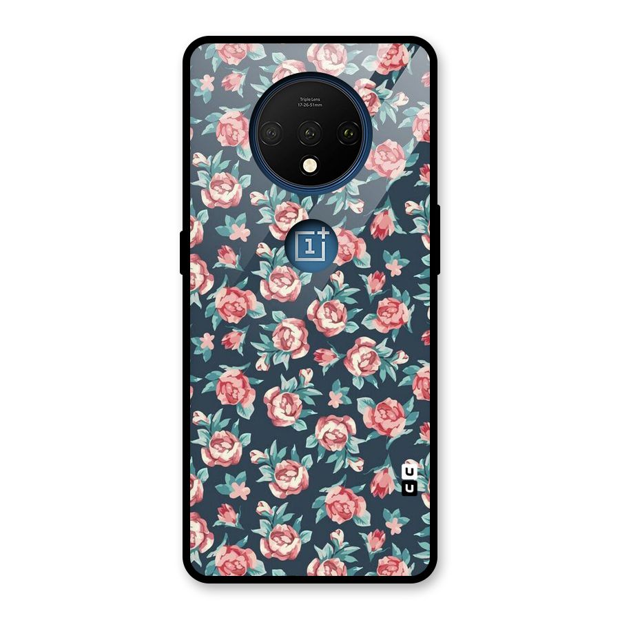 Floral Navy Bloom Glass Back Case for OnePlus 7T