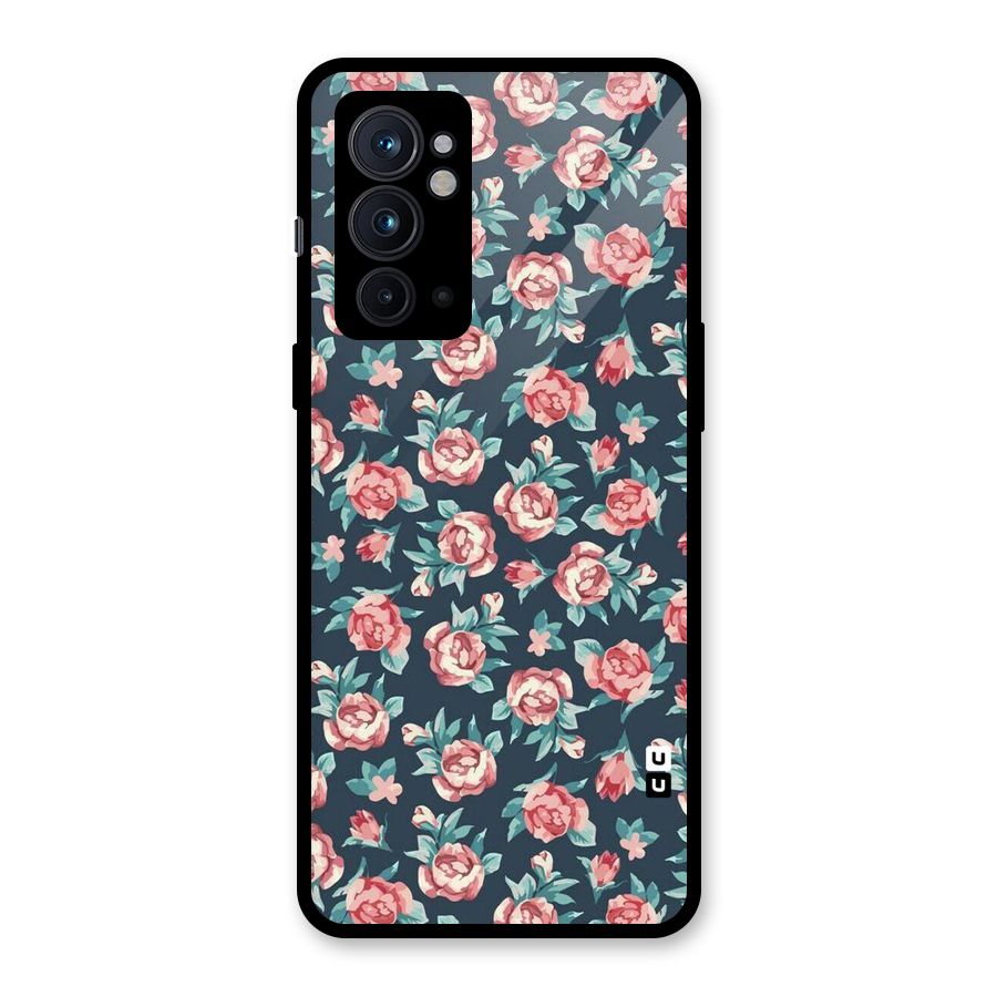 Floral Navy Bloom Glass Back Case for OnePlus 9RT 5G