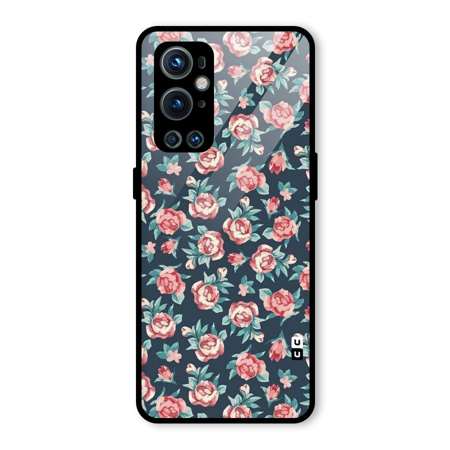 Floral Navy Bloom Glass Back Case for OnePlus 9 Pro