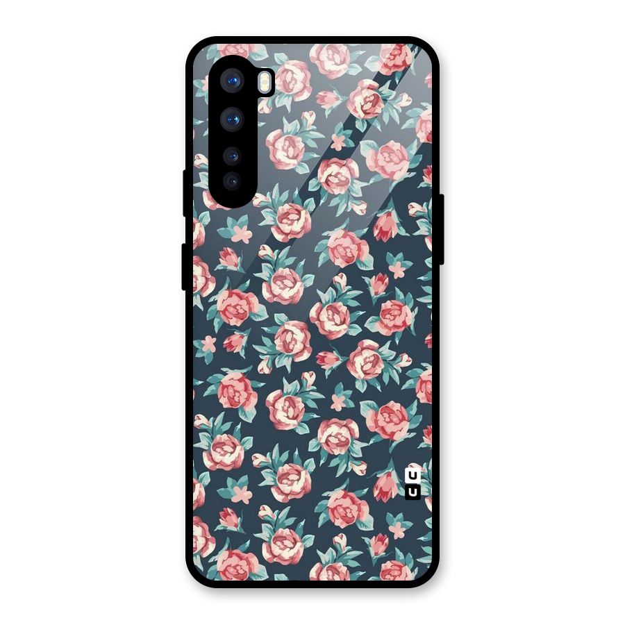 Floral Navy Bloom Glass Back Case for OnePlus Nord